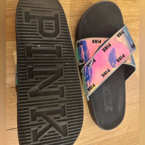 Women’s Victorias Secret PINK Holographic Slides Size 7-8 - Picture 3 of 4
